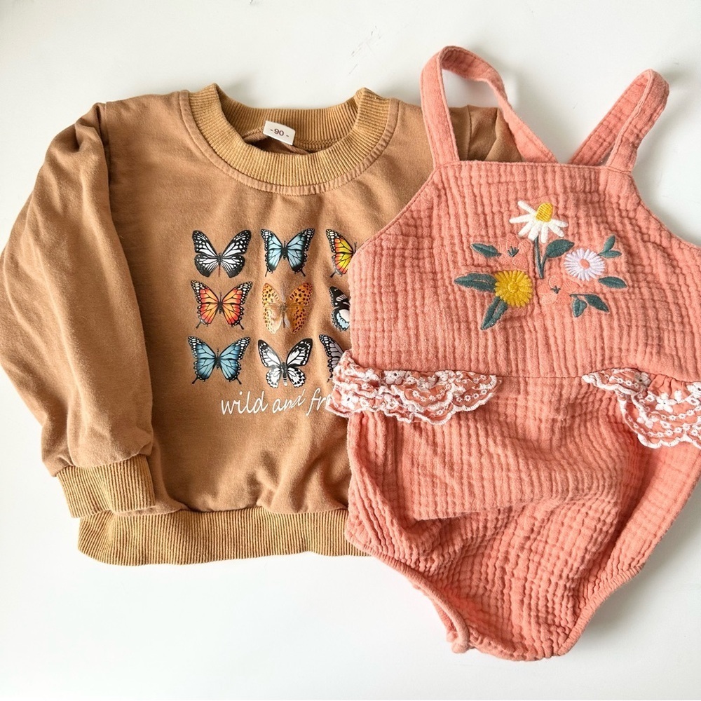 Cat & Jack Romper and Butterfly Print Pullover